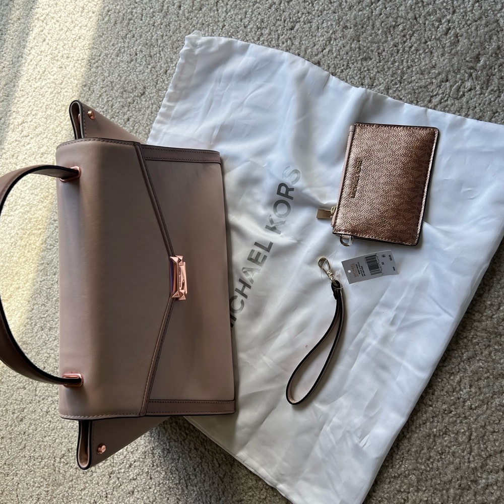 Michael Kors Whitney Lg Satchel Leather Soft Pink with Wallet